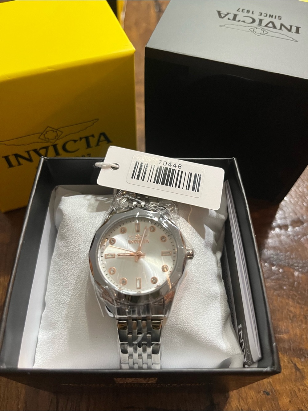 Invicta Silver Bracelet Watch with White Dial and Rose-Gold Accents